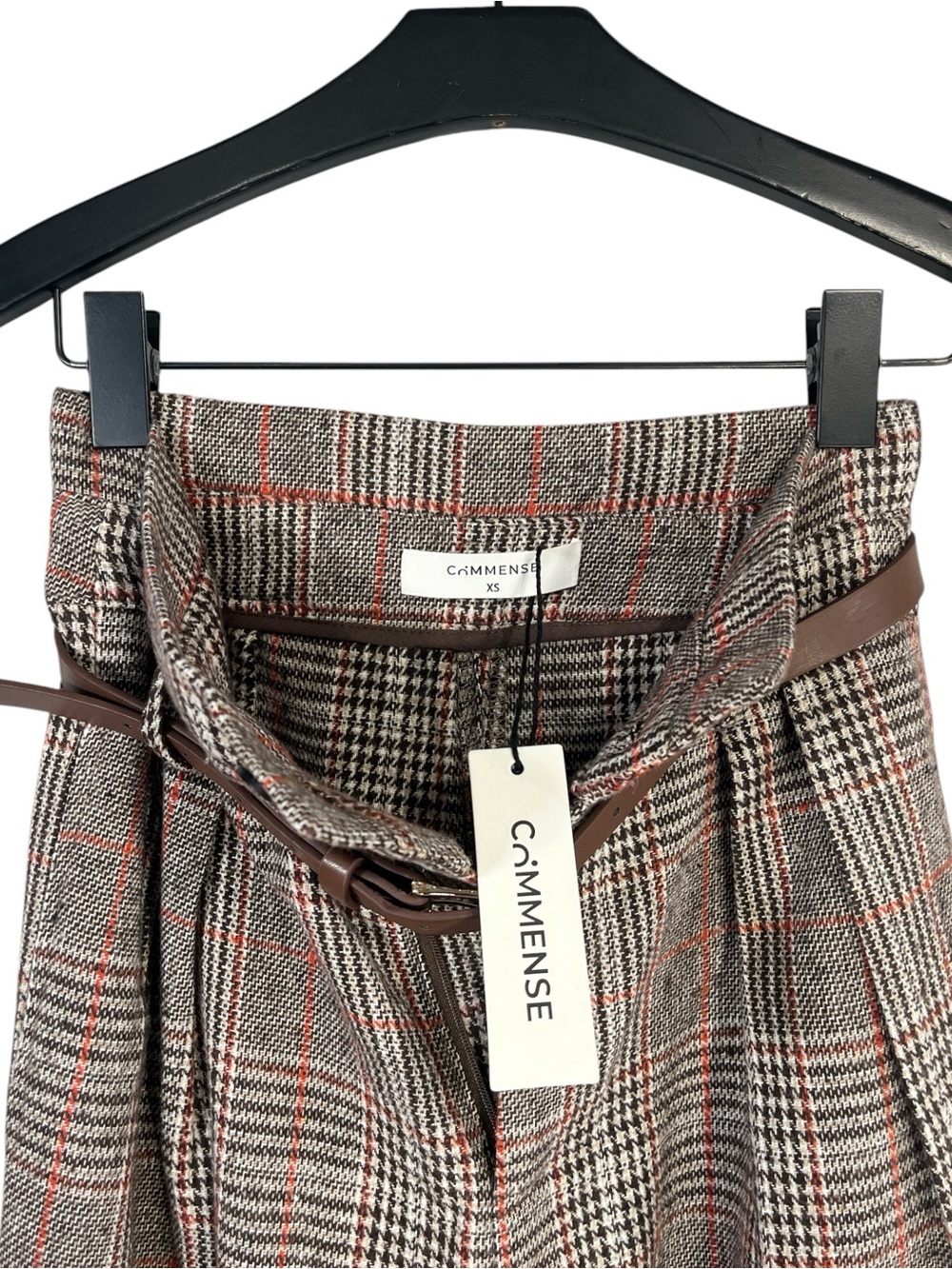 NWT Commense Belted Plaid High-Waisted Pants in Brown Size XS - Picture 6 of 9